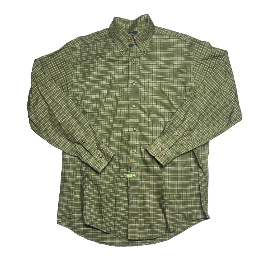 Brooks Brothers 346 Mens Green Micro Check Non-Iron Cotton Shirt Size M CL1622